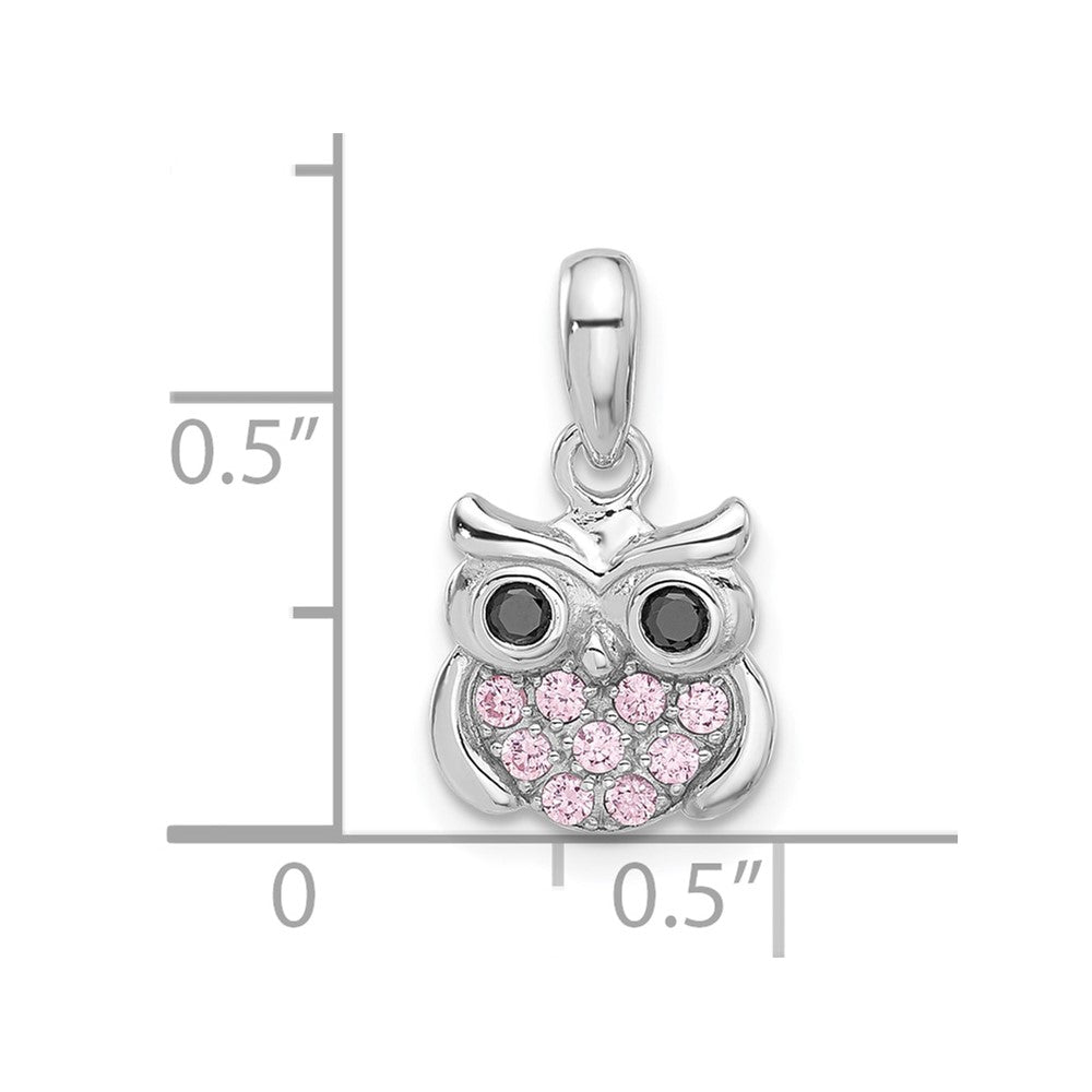 Sterlingsilber Rhodiniert Rosa/black Zirkonia Eule Anhänger