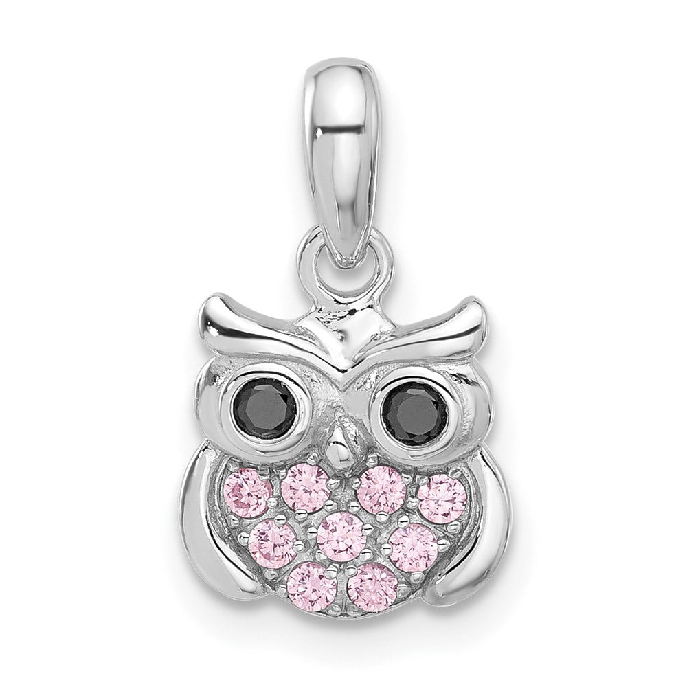 Sterlingsilber Rhodiniert Rosa/black Zirkonia Eule Anhänger