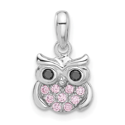 Sterlingsilber Rhodiniert Rosa/black Zirkonia Eule Anhänger