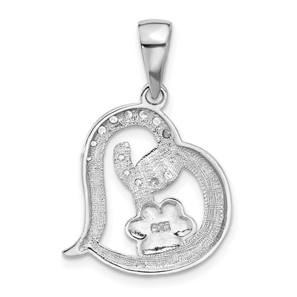 Sterlingsilber Rhodiniert Emaille Zirkonia Paw Immer in My Herz Anhänger
