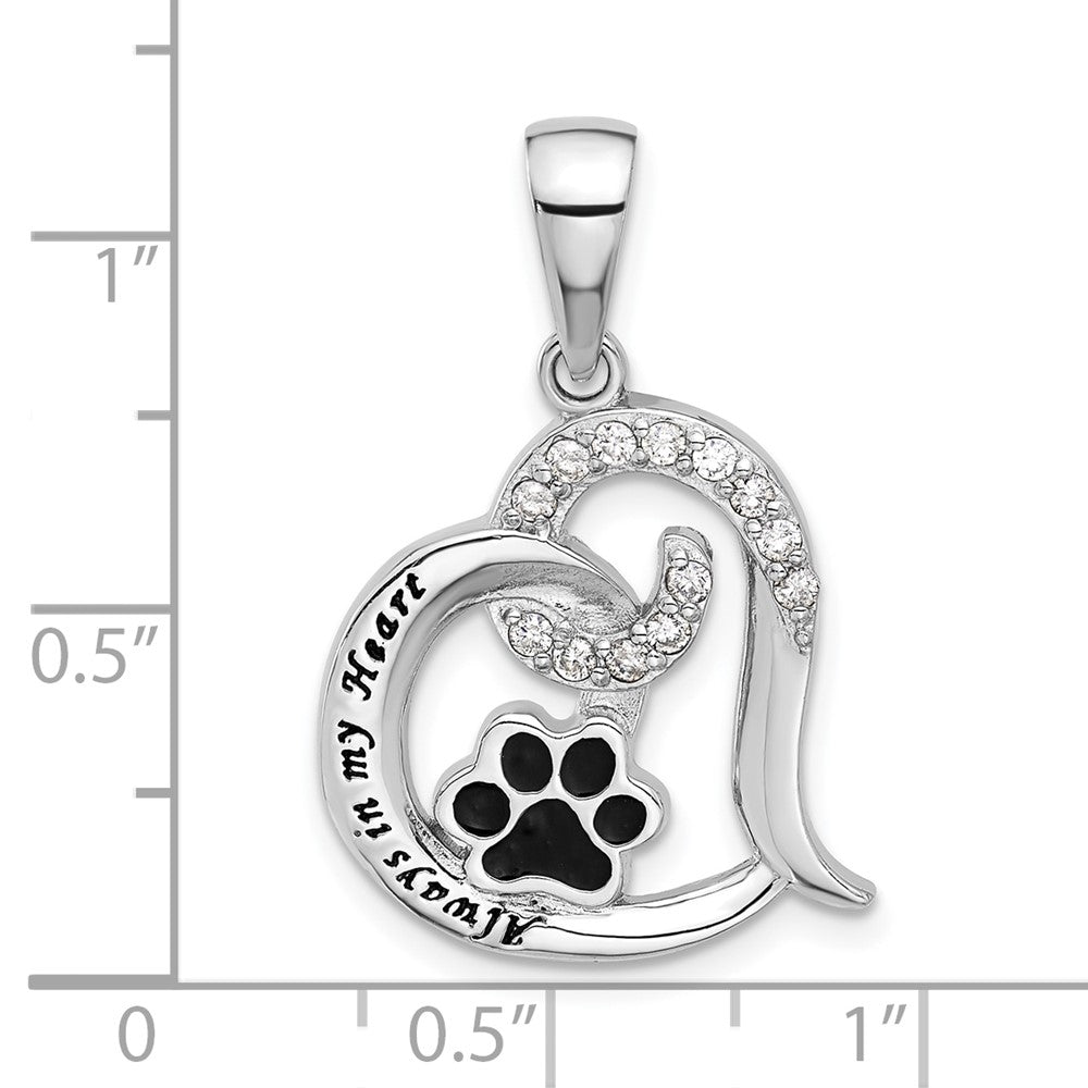 Sterlingsilber Rhodiniert Emaille Zirkonia Paw Immer in My Herz Anhänger