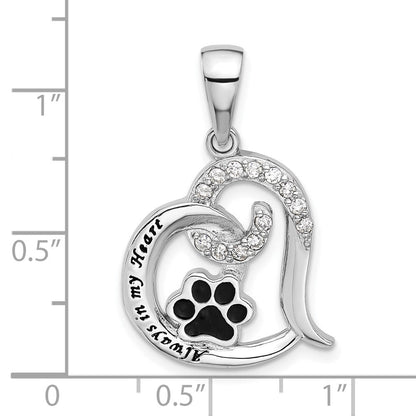 Sterlingsilber Rhodiniert Emaille Zirkonia Paw Immer in My Herz Anhänger