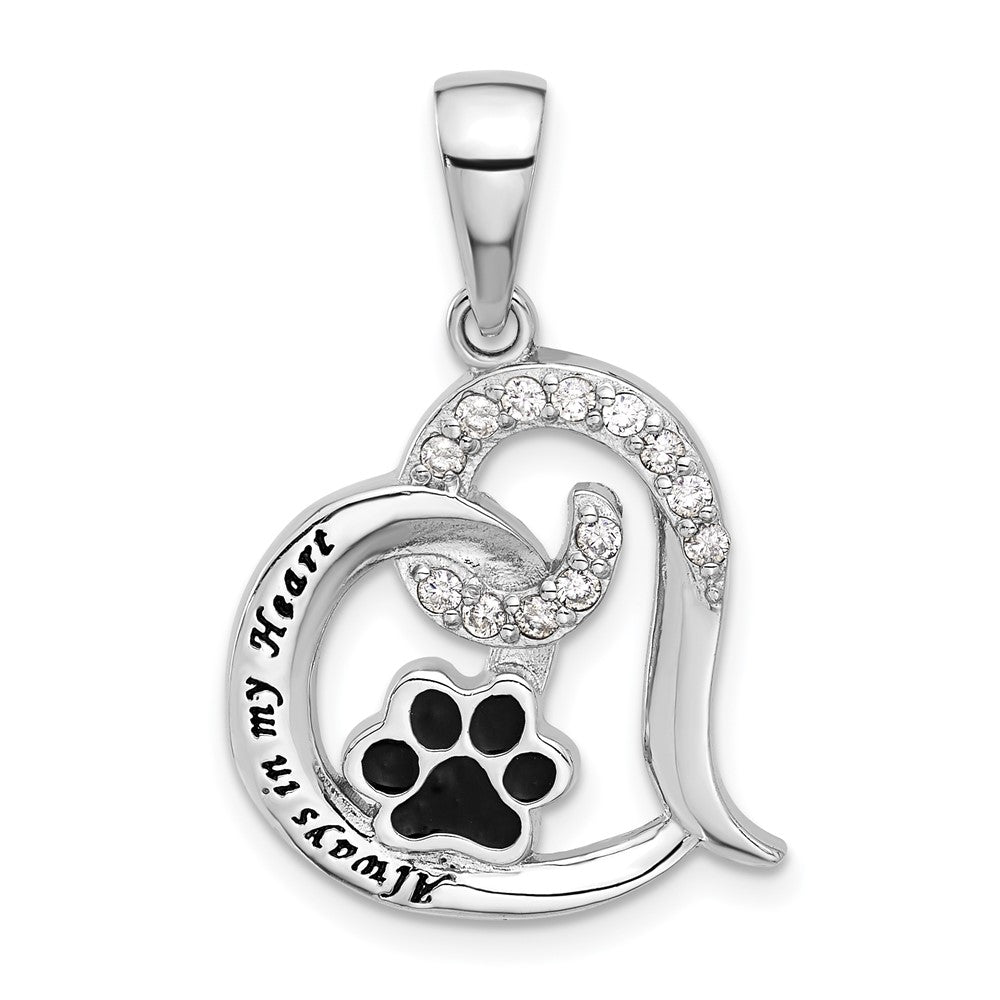 Sterlingsilber Rhodiniert Emaille Zirkonia Paw Immer in My Herz Anhänger