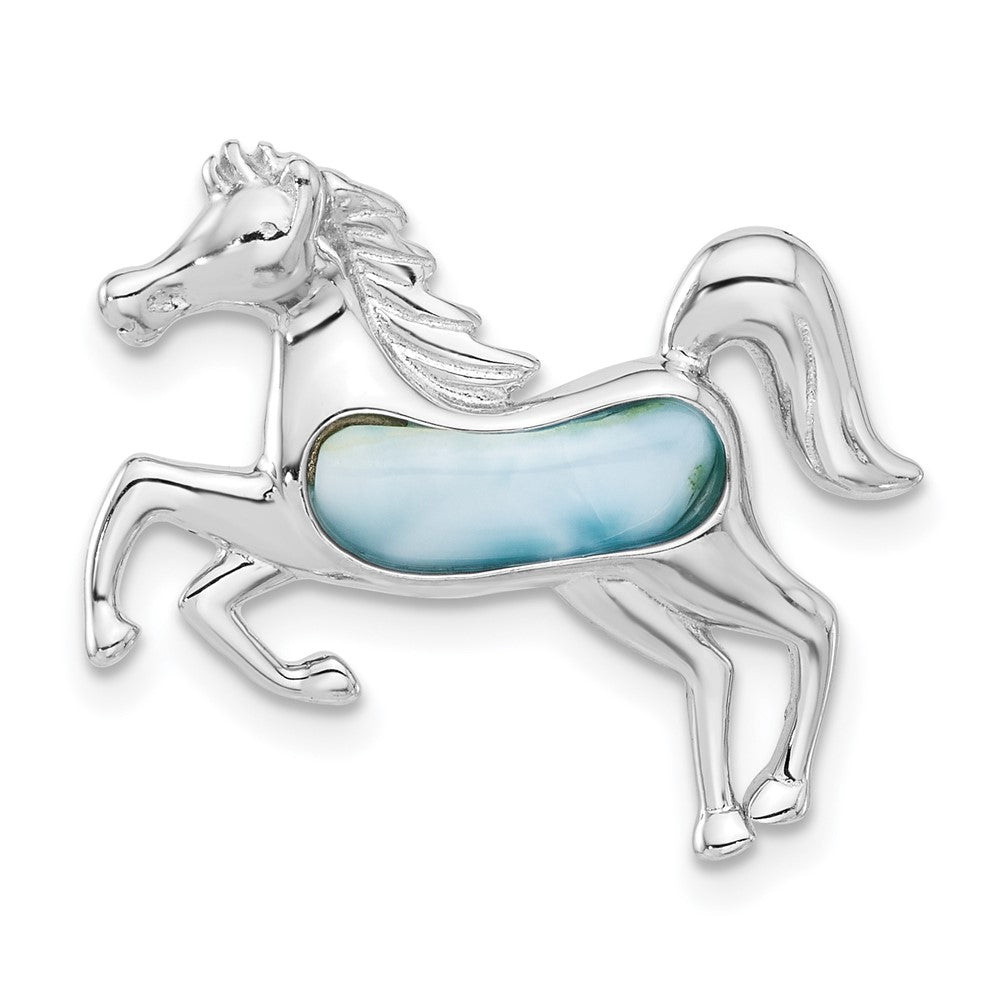 Sterlingsilber Rhodiniert Larimar Pferd Kette Anhänger