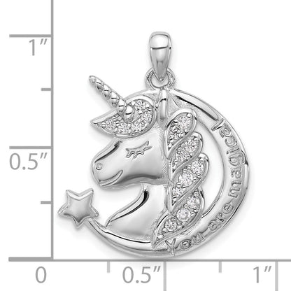 Sterlingsilber Rhodiniert Poliert Zirkonia Einhorn You Are Magical Anhänger