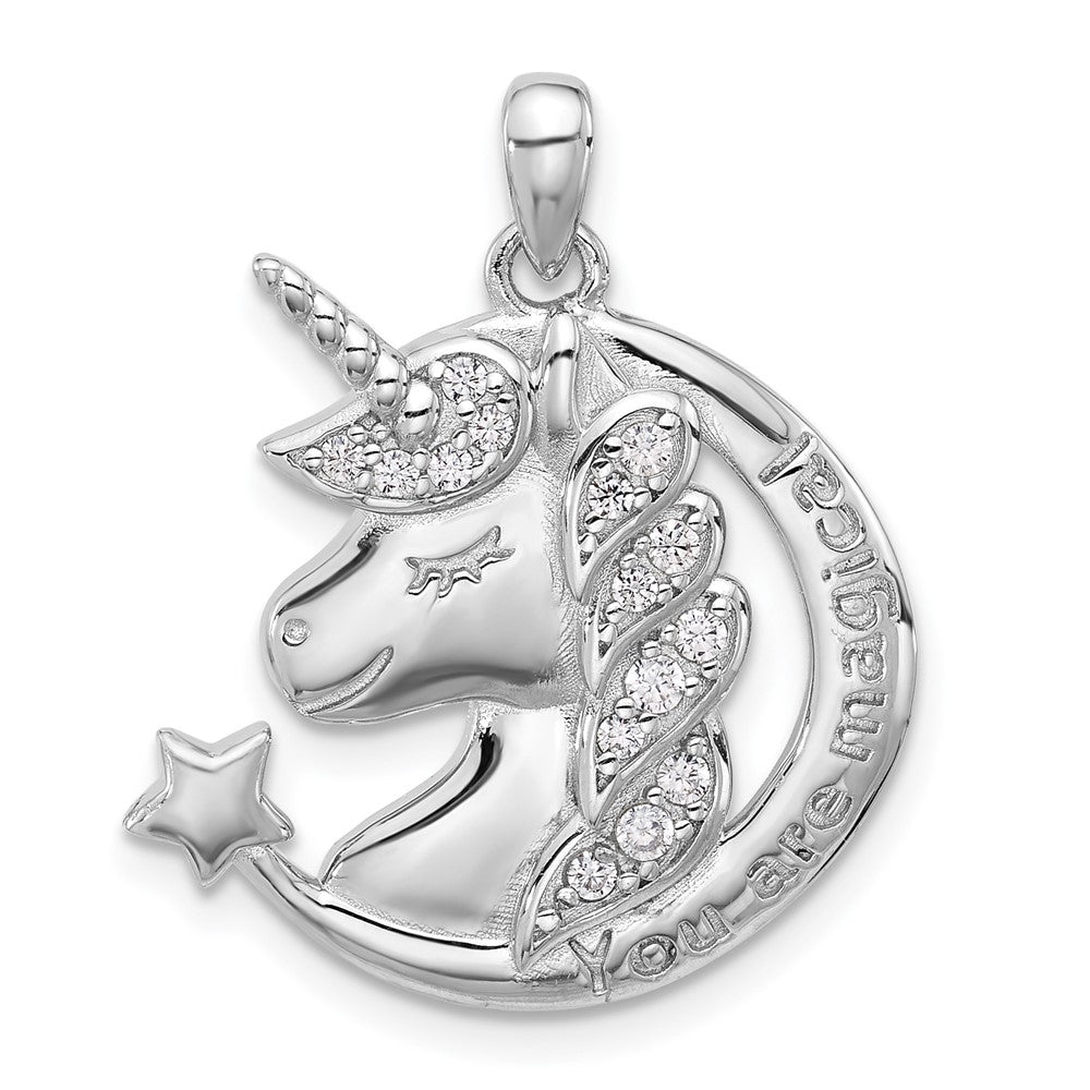 Sterlingsilber Rhodiniert Poliert Zirkonia Einhorn You Are Magical Anhänger