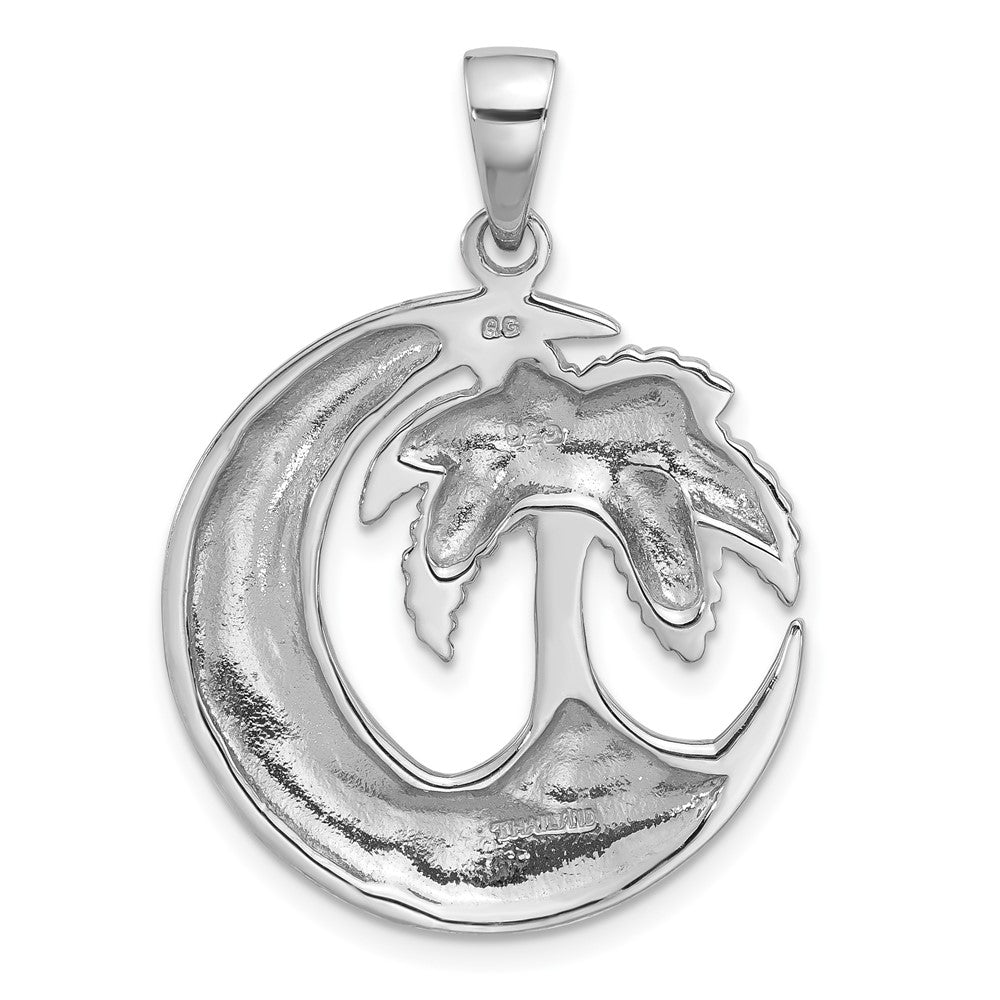 Sterlingsilber Rhodiniert Poliert Palme Baum mit Crescent Mond Anhänger