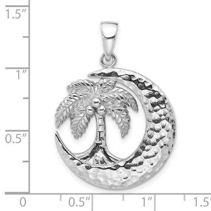 Sterlingsilber Rhodiniert Poliert Palme Baum mit Crescent Mond Anhänger