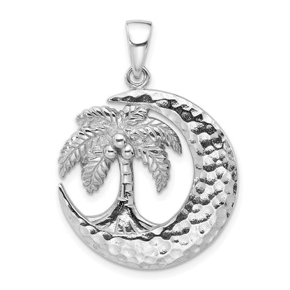 Sterlingsilber Rhodiniert Poliert Palme Baum mit Crescent Mond Anhänger