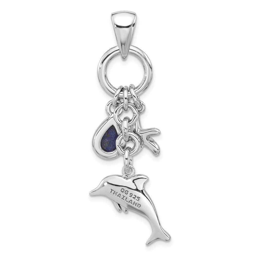 Sterlingsilber Rhod/oxidized Lapis Lazuli Delfin/starfish Anhänger