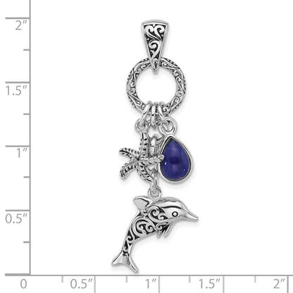 Sterlingsilber Rhod/oxidized Lapis Lazuli Delfin/starfish Anhänger
