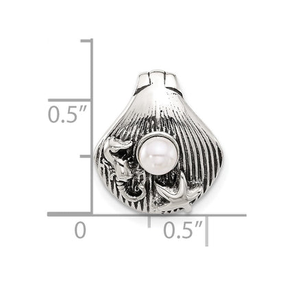 Sterlingsilber Poliert und Antikisiert Synthetisch Perle Seashell Kette Anhänger