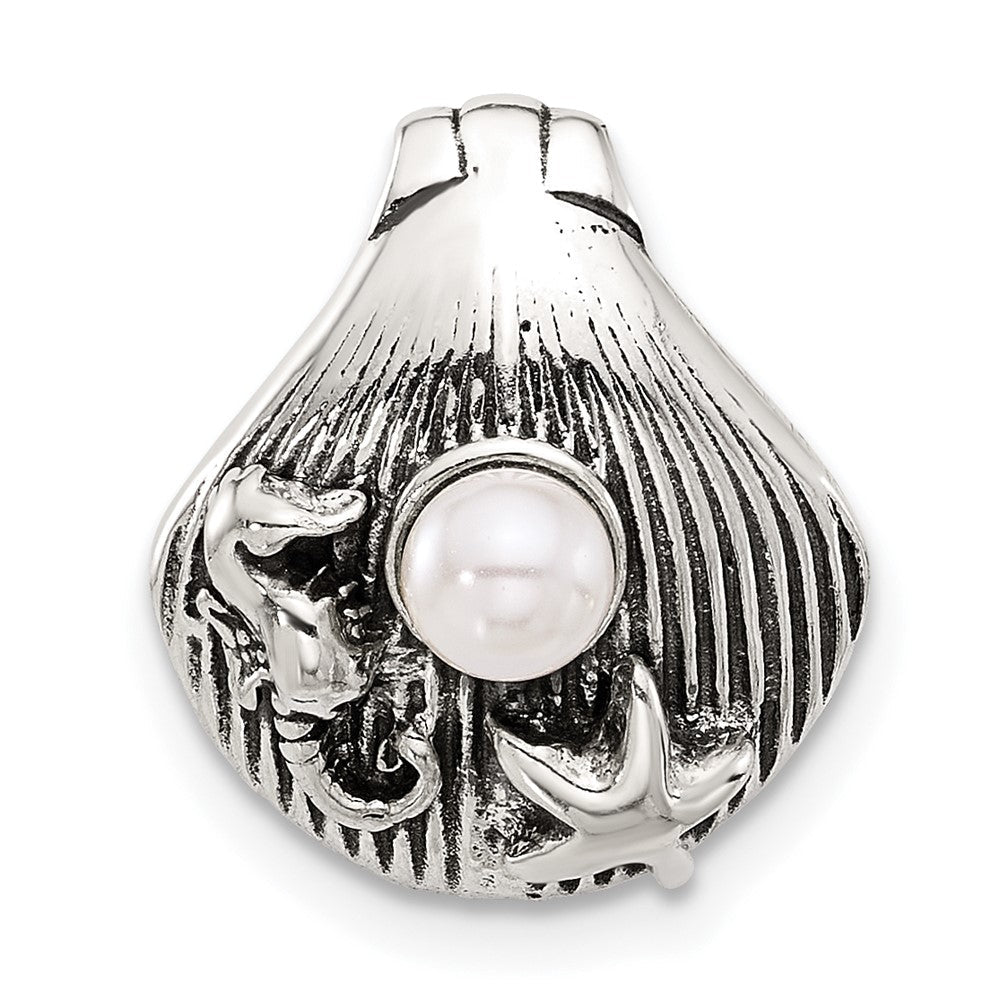Sterlingsilber Poliert und Antikisiert Synthetisch Perle Seashell Kette Anhänger