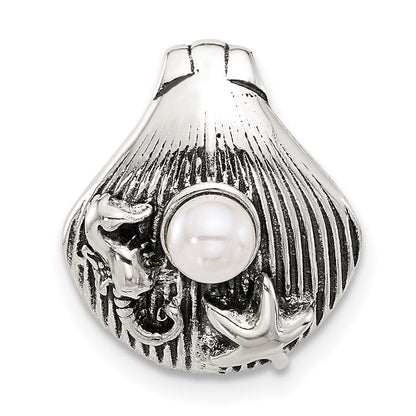 Sterlingsilber Poliert und Antikisiert Synthetisch Perle Seashell Kette Anhänger