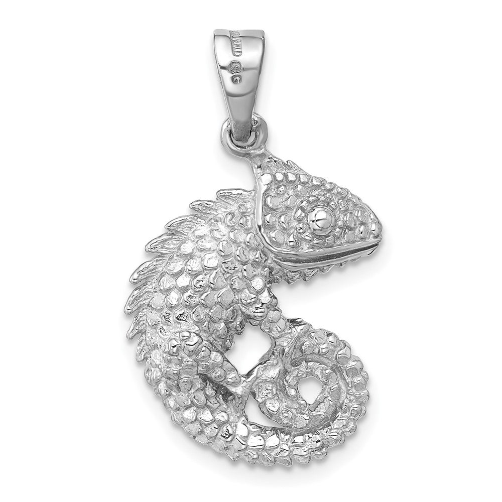 Sterlingsilber Rhodiniert Poliert und Strukturiert 3d Chameleon Anhänger