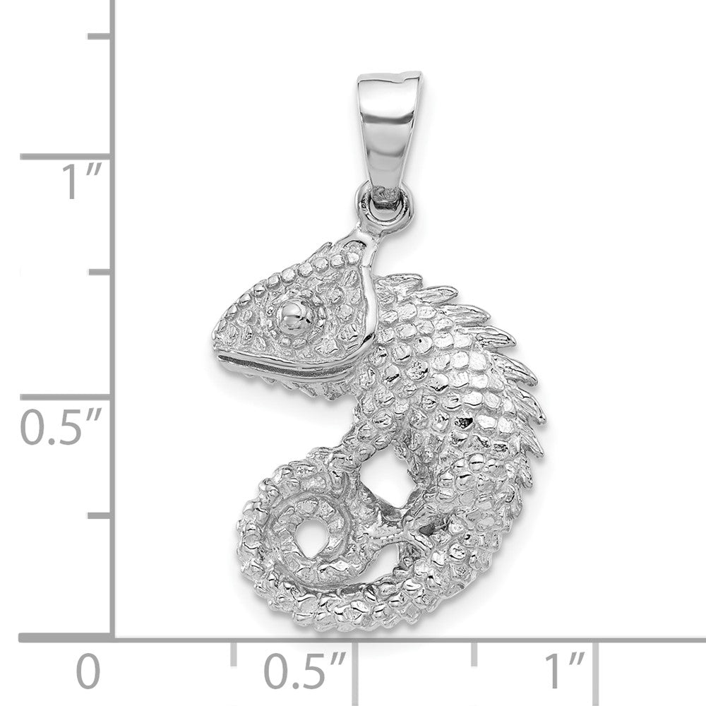 Sterlingsilber Rhodiniert Poliert und Strukturiert 3d Chameleon Anhänger