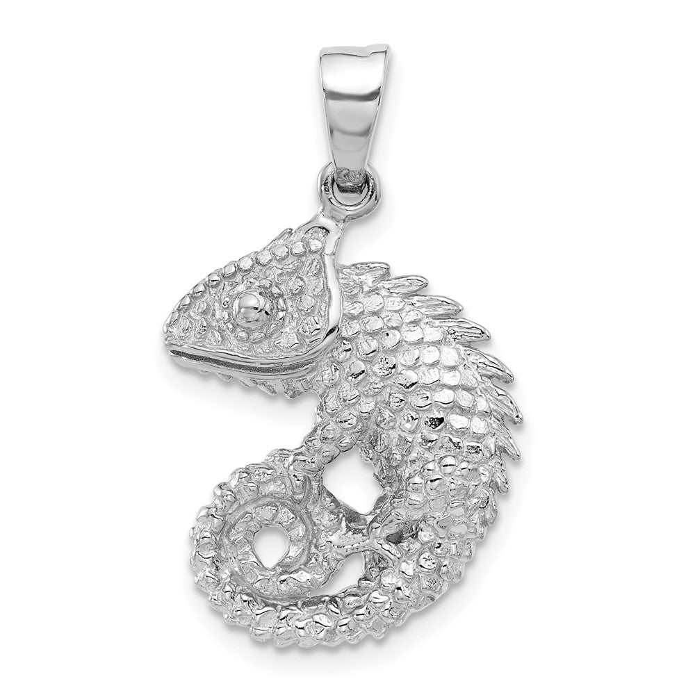 Sterlingsilber Rhodiniert Poliert und Strukturiert 3d Chameleon Anhänger