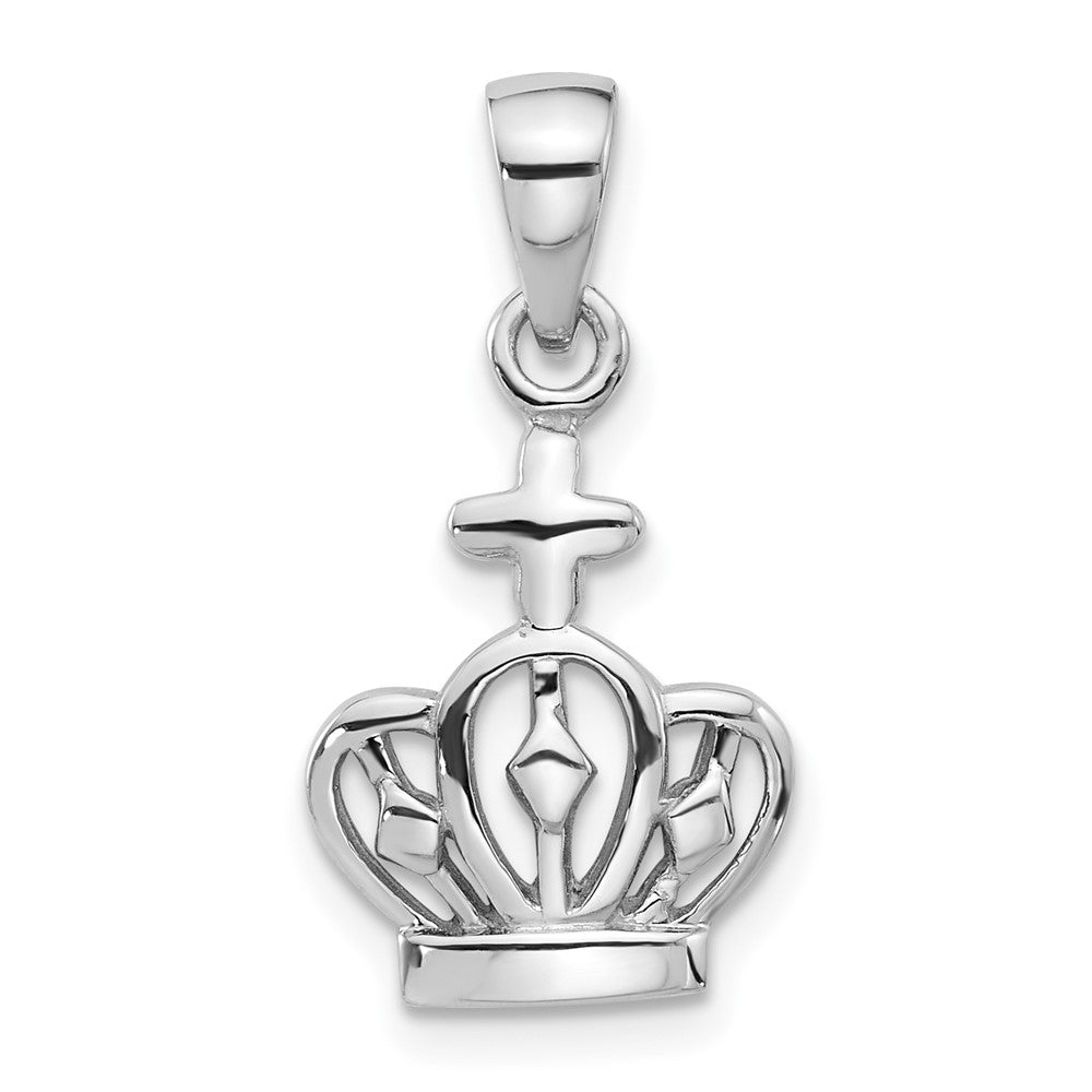 Sterlingsilber Rhodiniert Poliert Krone mit Kreuz Anhänger