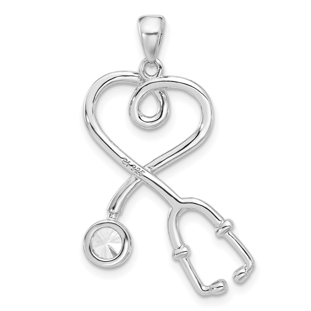 Sterlingsilber Rhodiniert mit Zirkonia Stethoscope mit Herz Anhänger