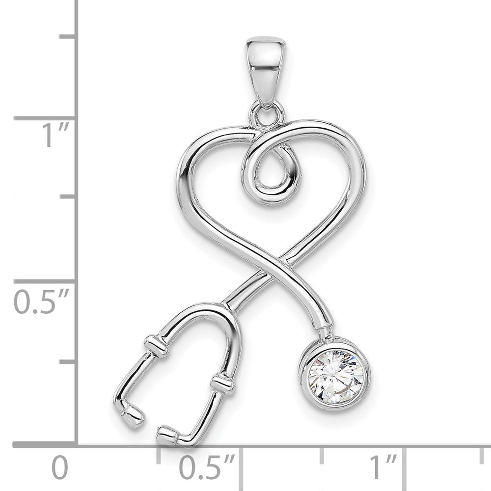 Sterlingsilber Rhodiniert mit Zirkonia Stethoscope mit Herz Anhänger
