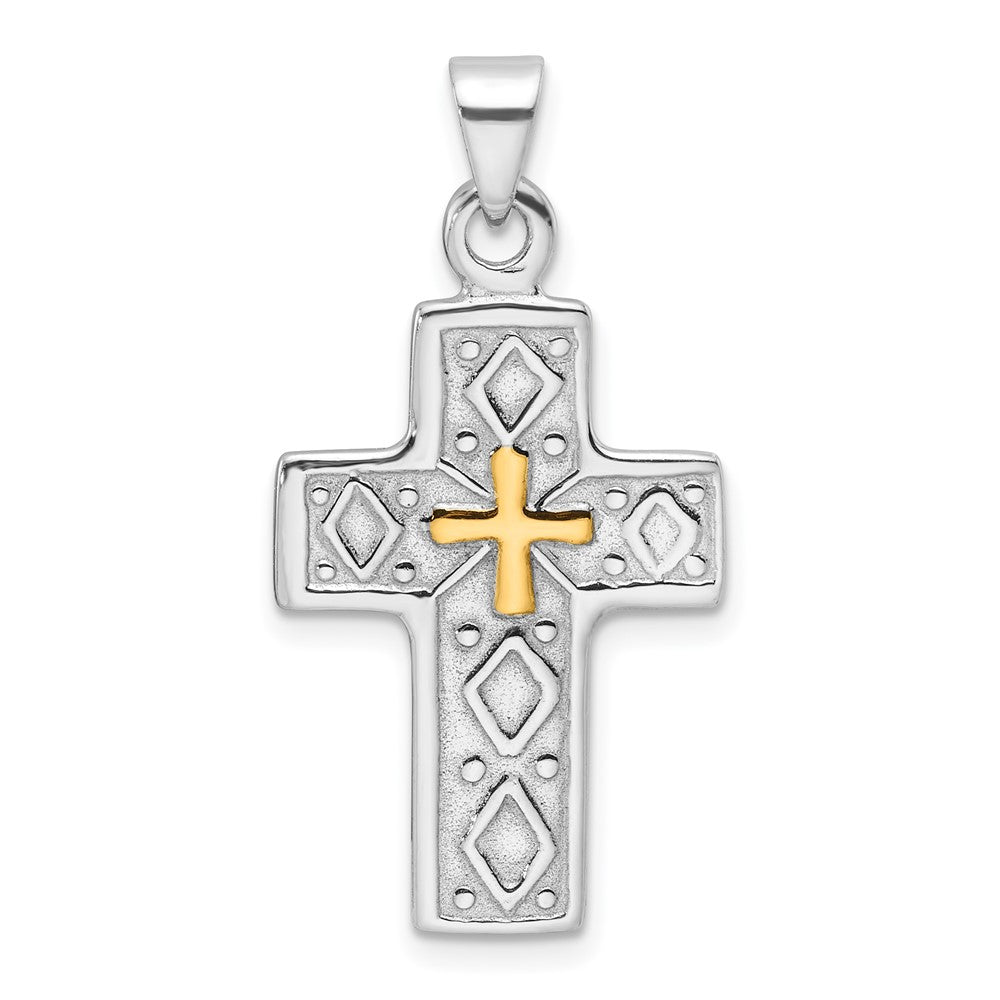 Sterlingsilber Rhodiniert und Goldfarben Wendbar Kreuz Anhänger