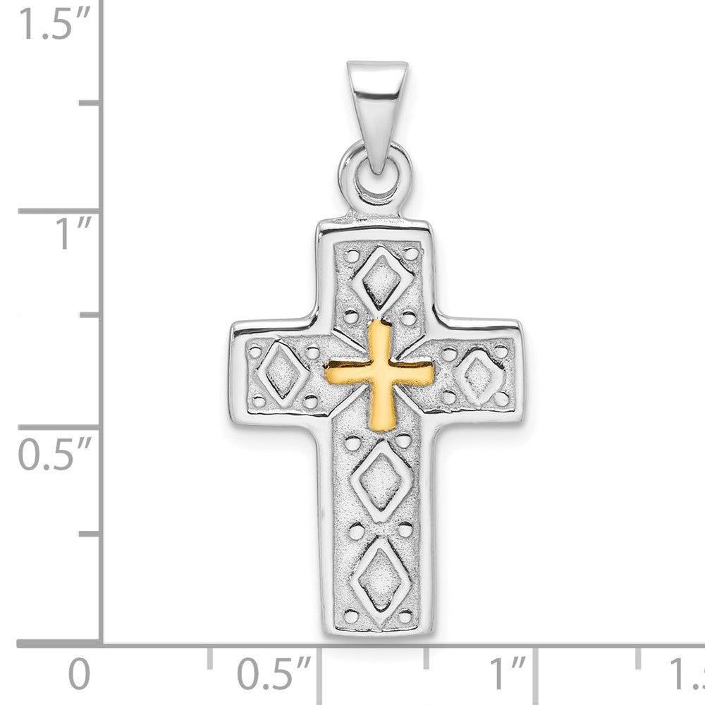 Sterlingsilber Rhodiniert und Goldfarben Wendbar Kreuz Anhänger