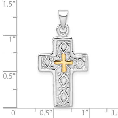 Sterlingsilber Rhodiniert und Goldfarben Wendbar Kreuz Anhänger
