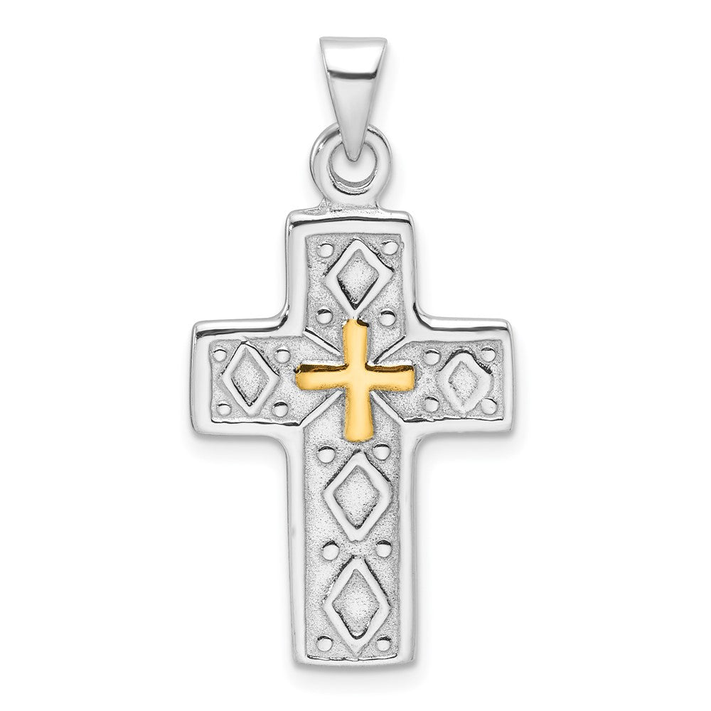 Sterlingsilber Rhodiniert und Goldfarben Wendbar Kreuz Anhänger