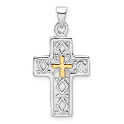 Sterlingsilber Rhodiniert und Goldfarben Wendbar Kreuz Anhänger