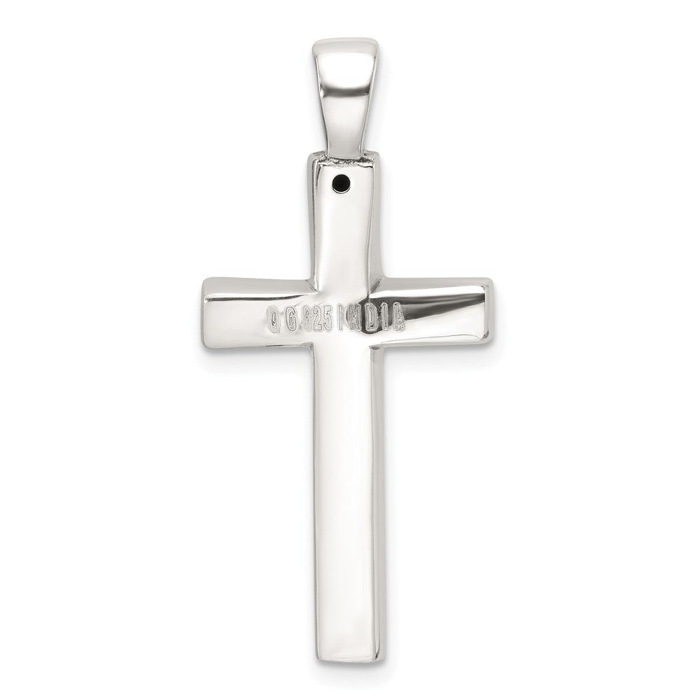 Sterlingsilber Poliert und Antikisiert Greek Key Lateinisch Kreuz Anhänger