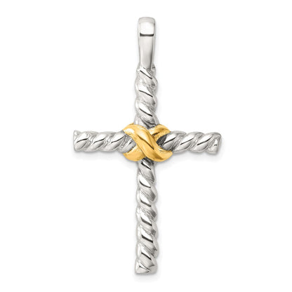 Sterlingsilber und Goldfarben Poliert Kreuz Anhänger