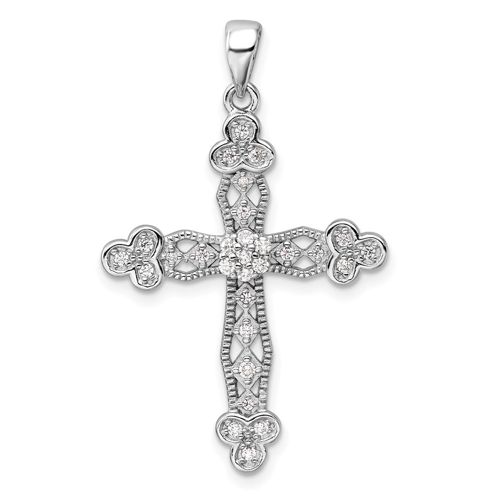 Sterlingsilber Rhodiniert Zirkonia Kreuz Anhänger