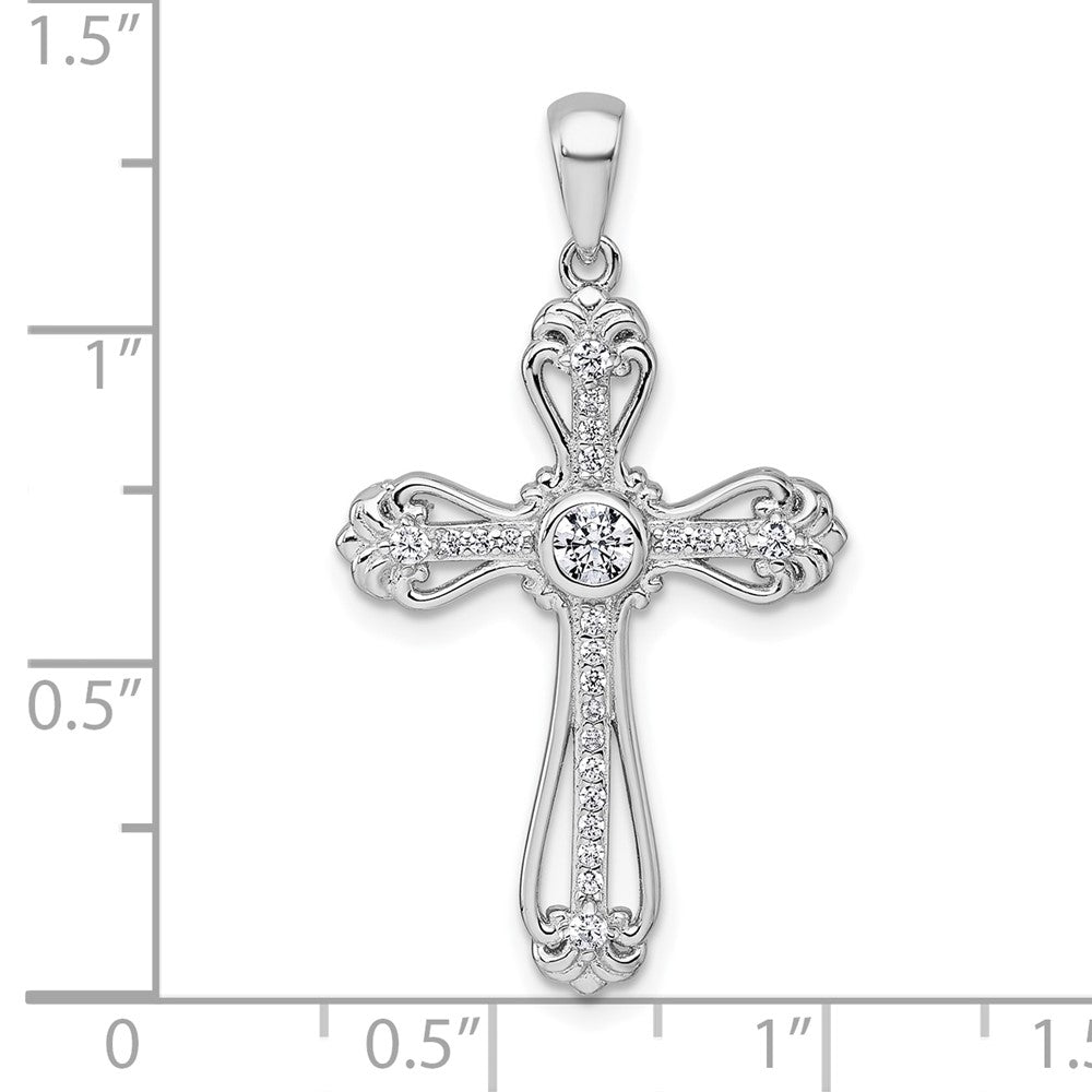 Sterlingsilber Rhodiniert Poliert Fantasie Zirkonia Kreuz Anhänger