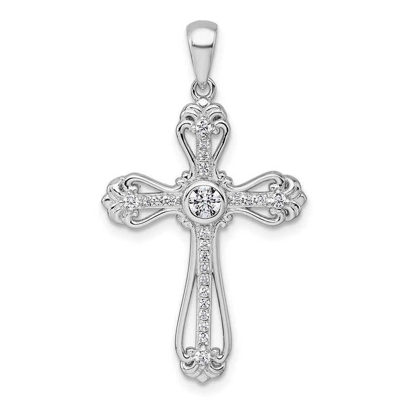 Sterlingsilber Rhodiniert Poliert Fantasie Zirkonia Kreuz Anhänger