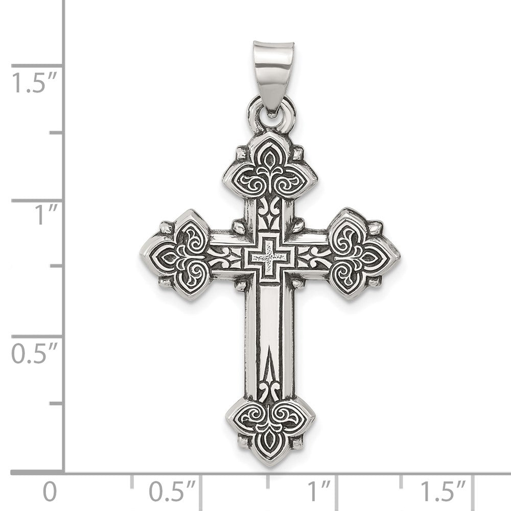 Sterlingsilber Antikisiert Massiv Knospend Kreuz Anhänger