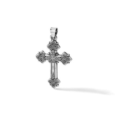 Sterlingsilber Antikisiert Massiv Knospend Kreuz Anhänger