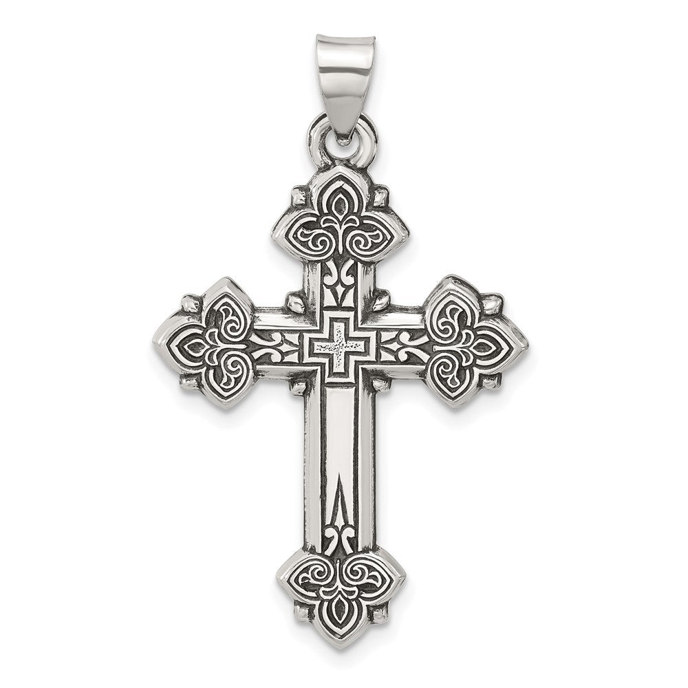 Sterlingsilber Antikisiert Massiv Knospend Kreuz Anhänger