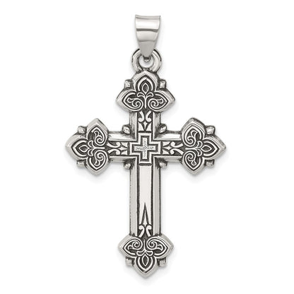 Sterlingsilber Antikisiert Massiv Knospend Kreuz Anhänger