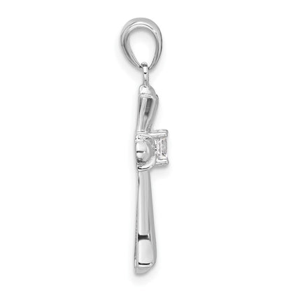 Sterlingsilber Rhodiniert Zirkonia Knospend Kreuz Anhänger