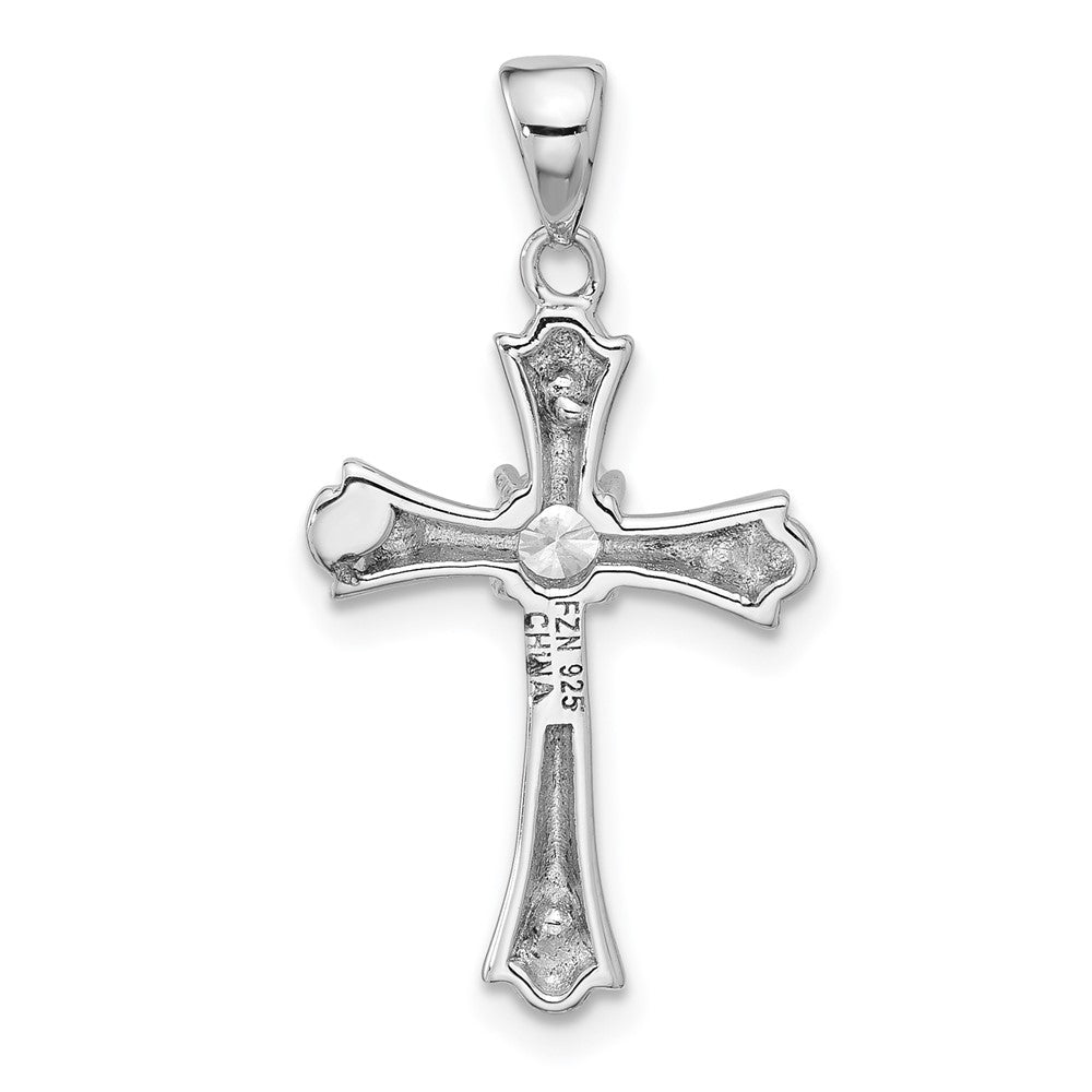 Sterlingsilber Rhodiniert Zirkonia Knospend Kreuz Anhänger
