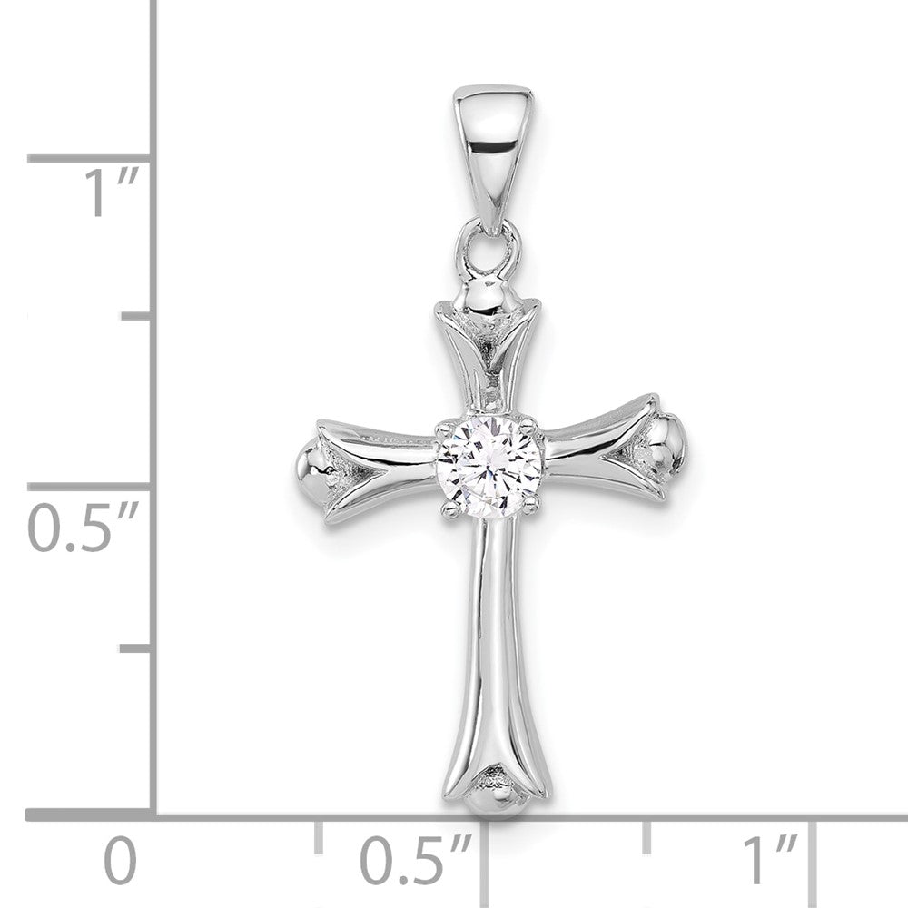 Sterlingsilber Rhodiniert Zirkonia Knospend Kreuz Anhänger