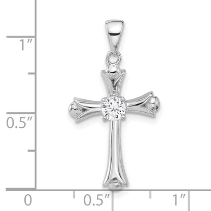Sterlingsilber Rhodiniert Zirkonia Knospend Kreuz Anhänger