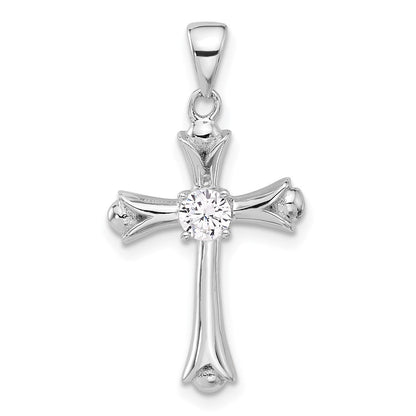 Sterlingsilber Rhodiniert Zirkonia Knospend Kreuz Anhänger