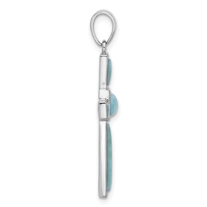 Sterlingsilber Rhodiniert Larimar Kreuz Anhänger