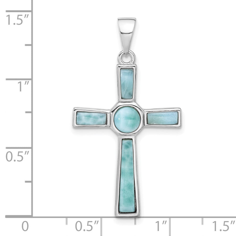 Sterlingsilber Rhodiniert Larimar Kreuz Anhänger