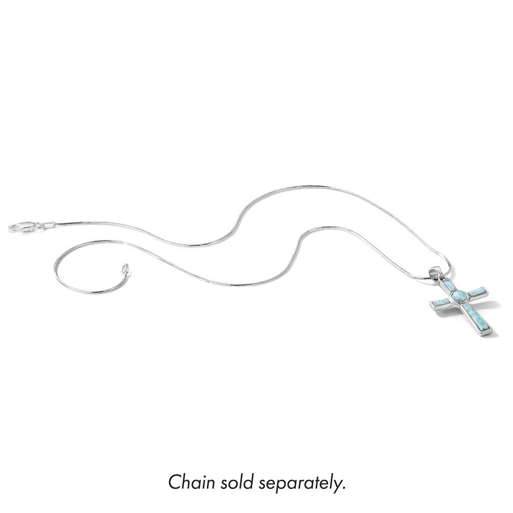 Sterlingsilber Rhodiniert Larimar Kreuz Anhänger