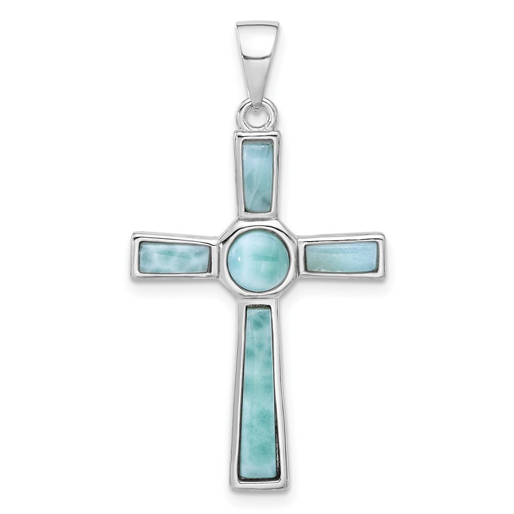 Sterlingsilber Rhodiniert Larimar Kreuz Anhänger