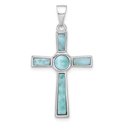 Sterlingsilber Rhodiniert Larimar Kreuz Anhänger