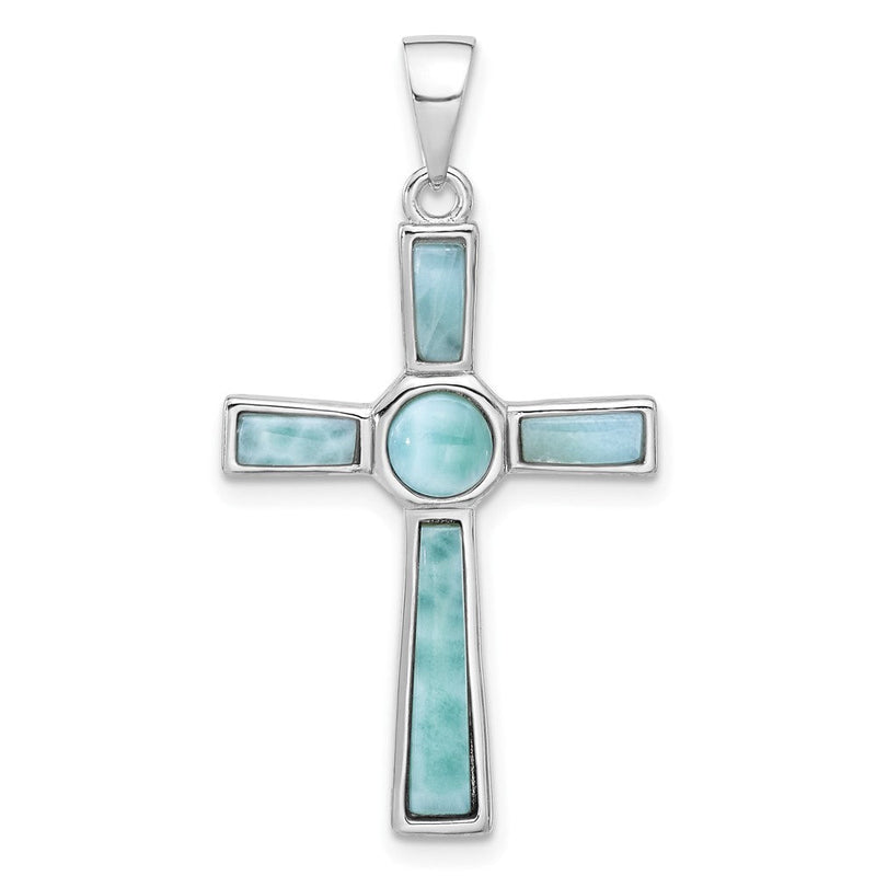 Sterlingsilber Rhodiniert Larimar Kreuz Anhänger