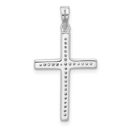 Sterlingsilber Rhodiniert Poliert und Zirkonia Lateinisch Kreuz Anhänger